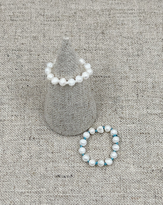 KNOTTED PEARL RINGS WHITE&TURQUOISE SET OF 2