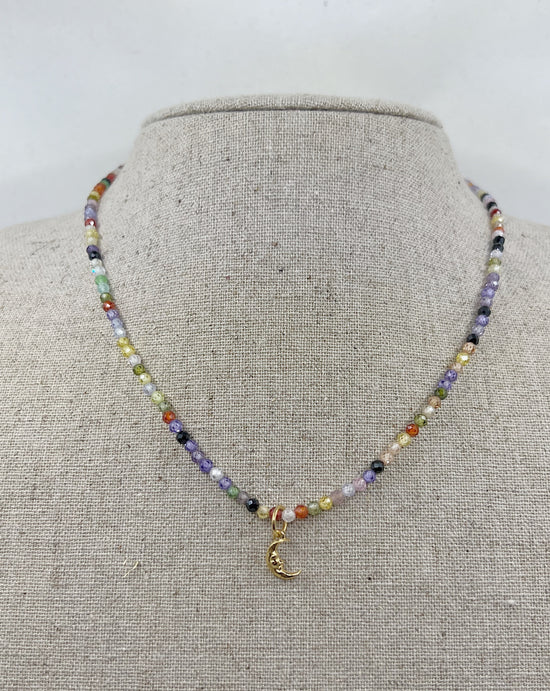 Load image into Gallery viewer, TINY MOON RAINBOW CRYSTAL NECKLACE
